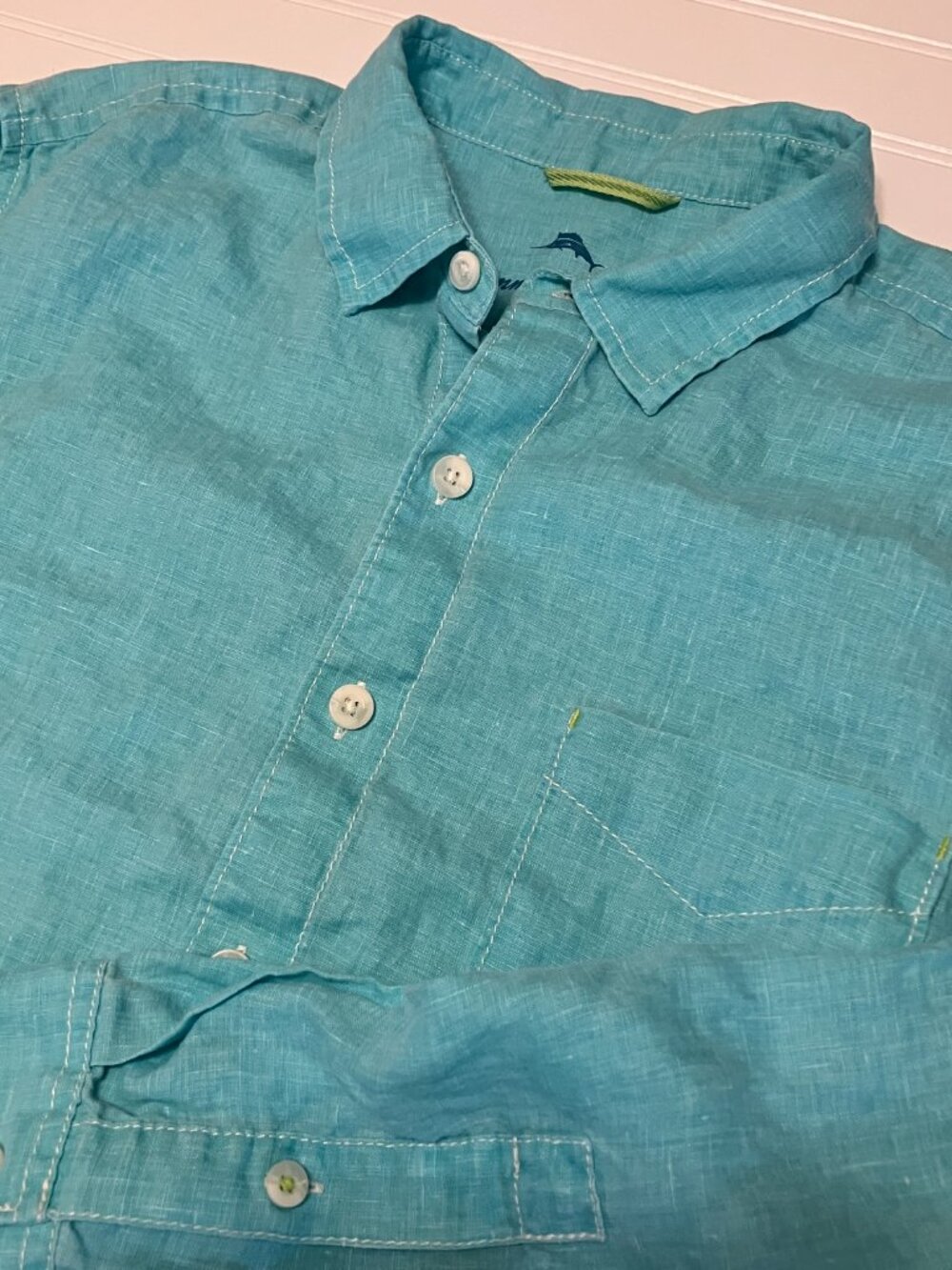 Tommy Bahama Sea Glass Breezer Linen Shirt Mens L Aqua Long Sleeve TR310622